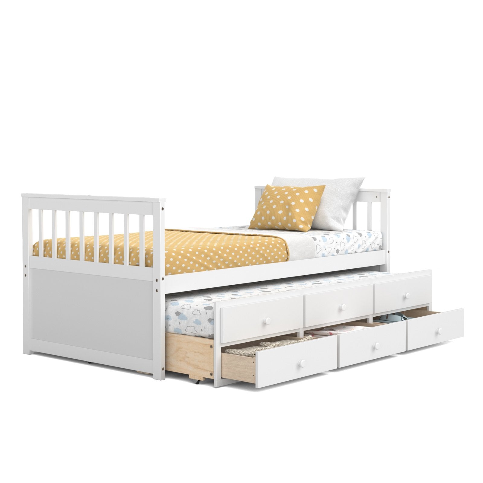 Twin Captain’s Bed with Trundle Bed with 3 Storage Drawers, White Trundle Bed Frame   at Gallery Canada