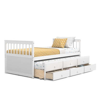 Twin Captain’s Bed with Trundle Bed with 3 Storage Drawers, White Trundle Bed Frame   at Gallery Canada