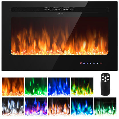 36 Inch Electric Fireplace Insert Wall Mounted with Timer, Black Fireplaces   at Gallery Canada