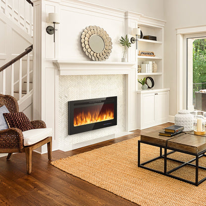 36 Inch Electric Fireplace Insert Wall Mounted with Timer, Black Fireplaces   at Gallery Canada