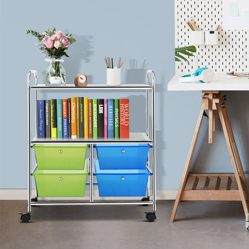 4 Drawers Rolling Storage Cart, Blue & Green