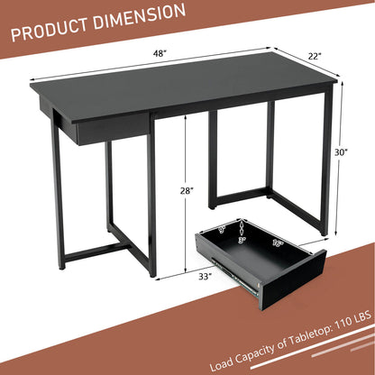 48" Computer Desk with Metal Frame and Adjustable Pads, Black - Gallery Canada