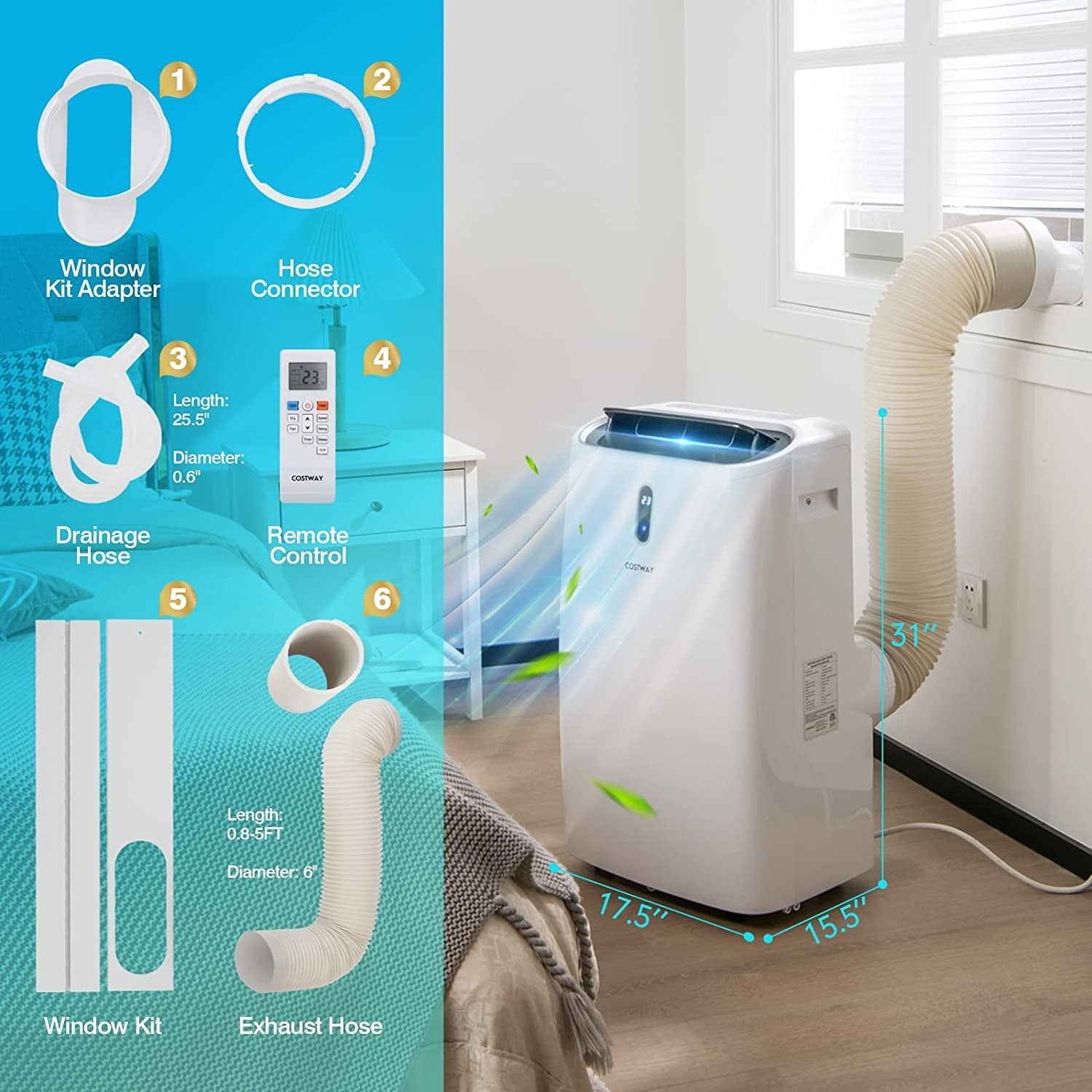12000 BTU Portable 4-in-1 Air Conditioner with Smart Control, White Portable Air Conditioners at Gallery Canada