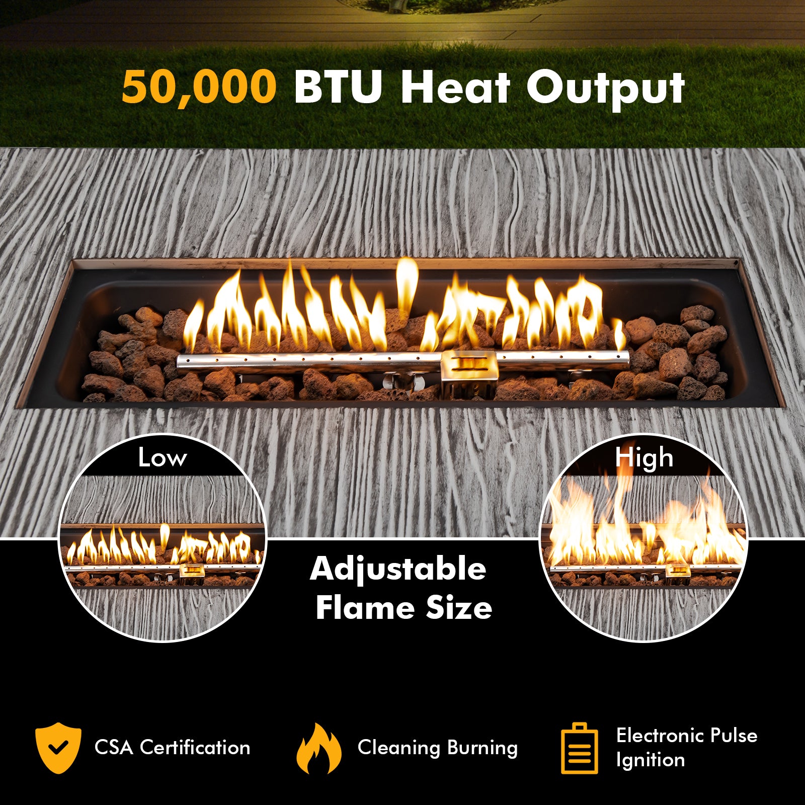 43 Inch 50 000 BTU Propane Fire Pit Table with Removable Lid, Gray Fire Pit Tables at Gallery Canada