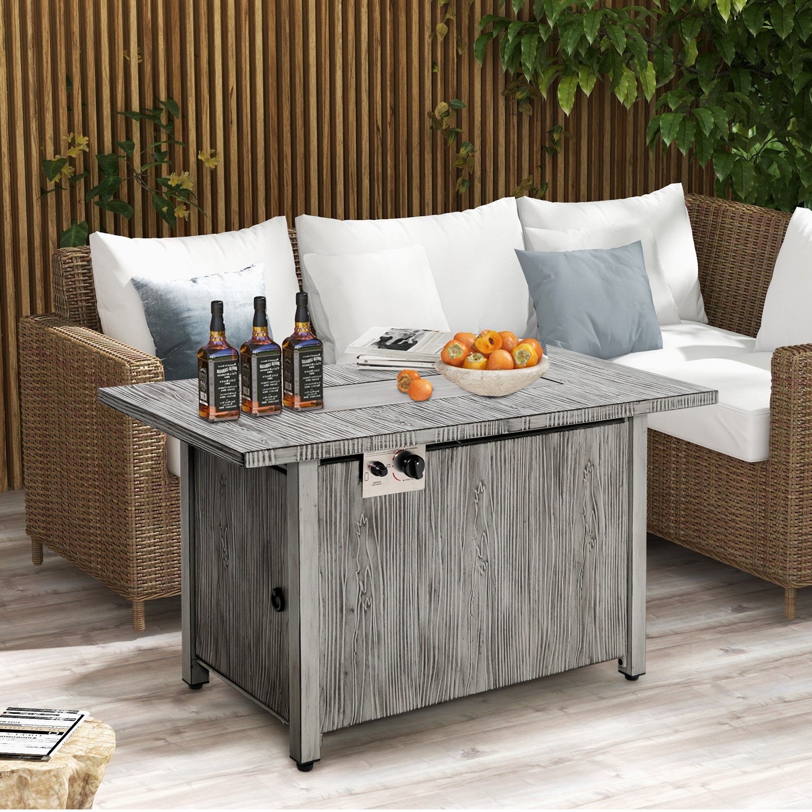 43 Inch 50 000 BTU Propane Fire Pit Table with Removable Lid, Gray Fire Pit Tables at Gallery Canada