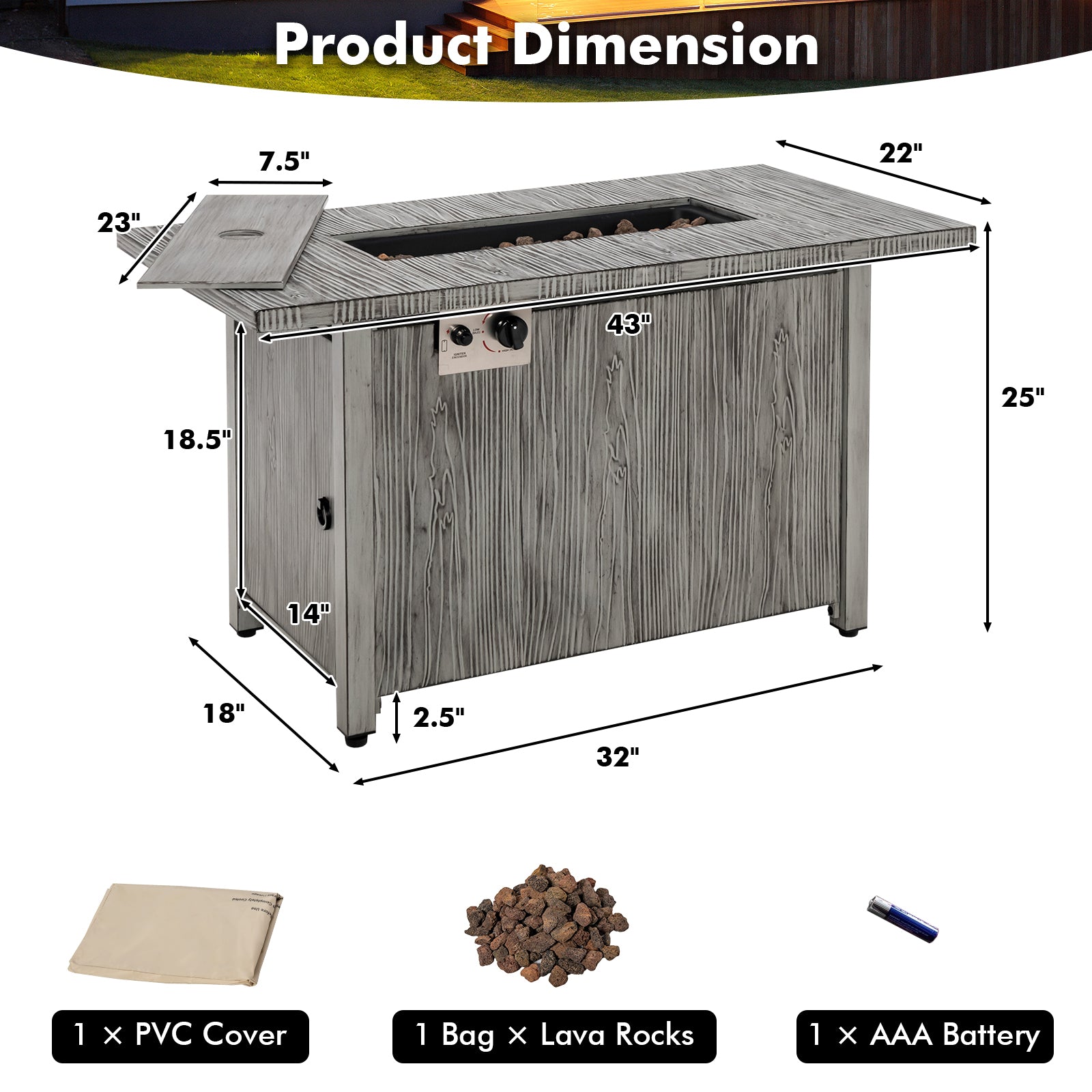 43 Inch 50 000 BTU Propane Fire Pit Table with Removable Lid, Gray Fire Pit Tables at Gallery Canada