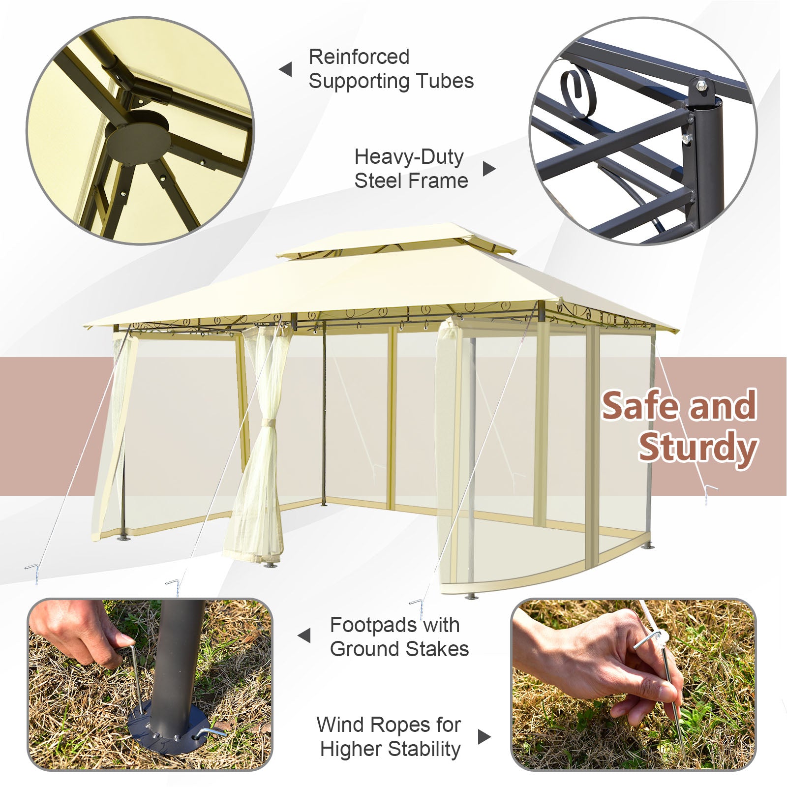 10 Feet x 13 Feet Tent Canopy Shelter with Removable Netting Sidewall, Beige Gazebos   at Gallery Canada