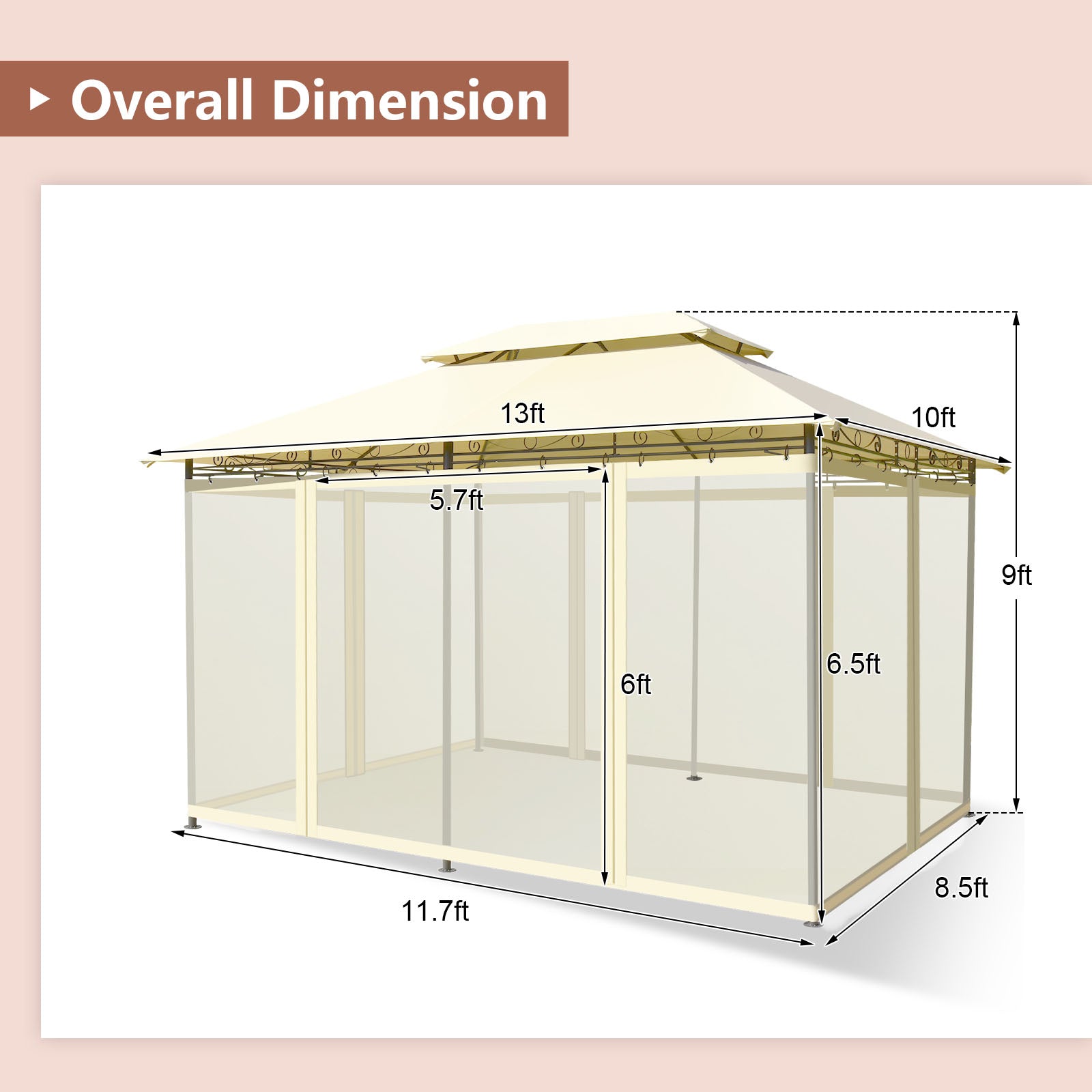 10 Feet x 13 Feet Tent Canopy Shelter with Removable Netting Sidewall, Beige Gazebos   at Gallery Canada