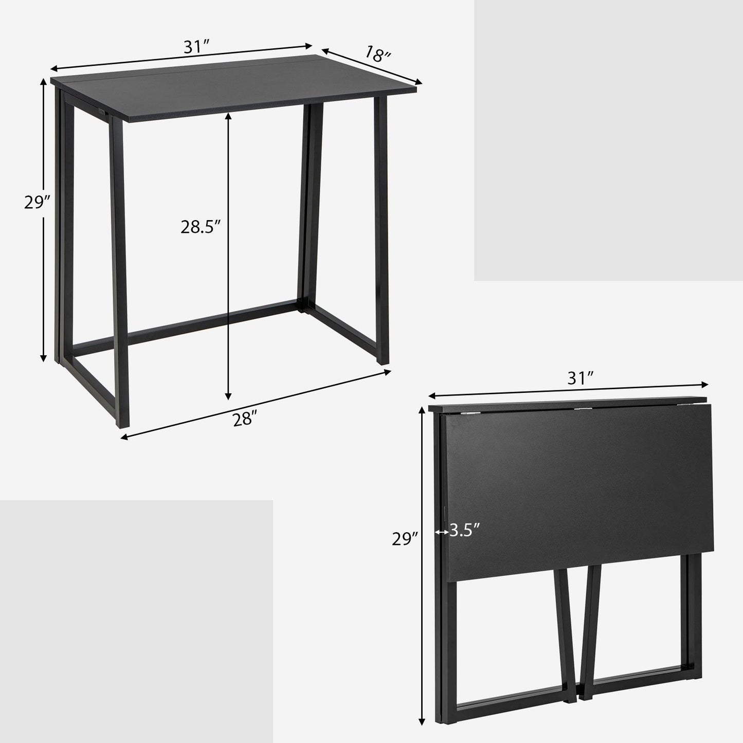 31 Inch Space-saving Folding Computer Desk for Home Office, Black - Gallery Canada