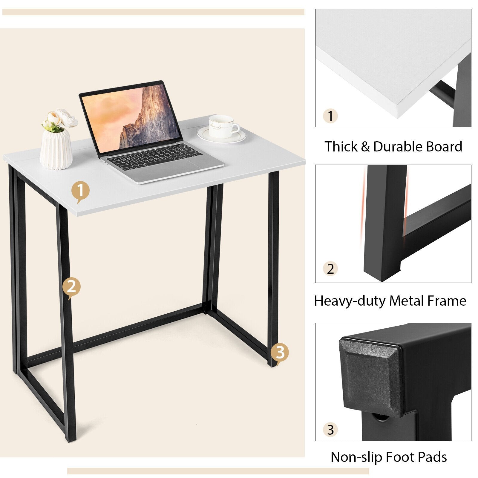 31 Inch Space-saving Folding Computer Desk for Home Office, White - Gallery Canada
