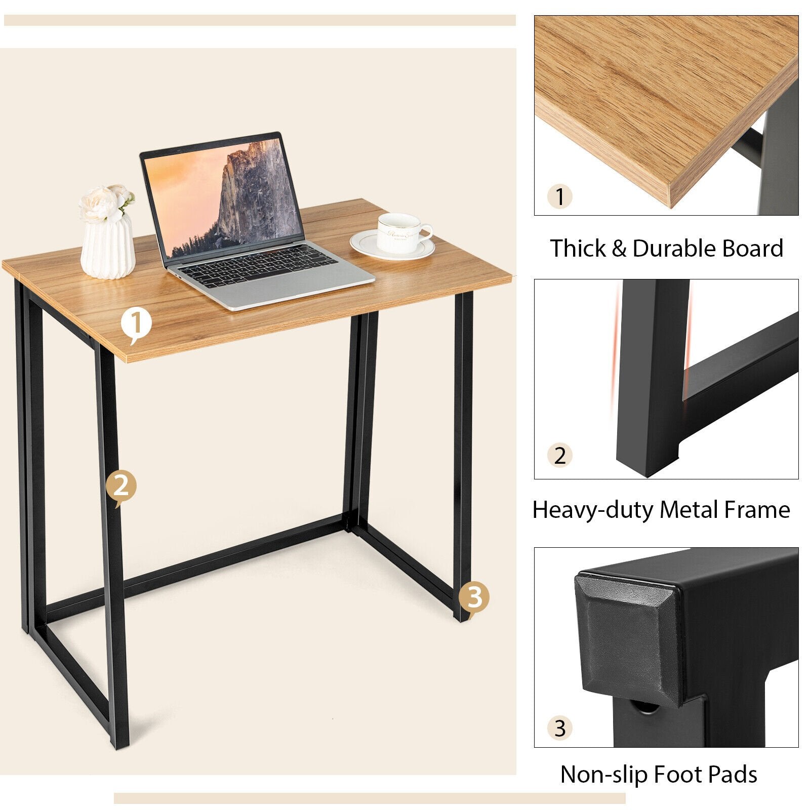 31 Inch Space-saving Folding Computer Desk for Home Office, Walnut - Gallery Canada