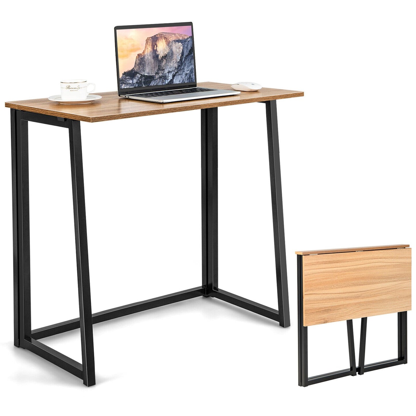 31 Inch Space-saving Folding Computer Desk for Home Office, Walnut - Gallery Canada