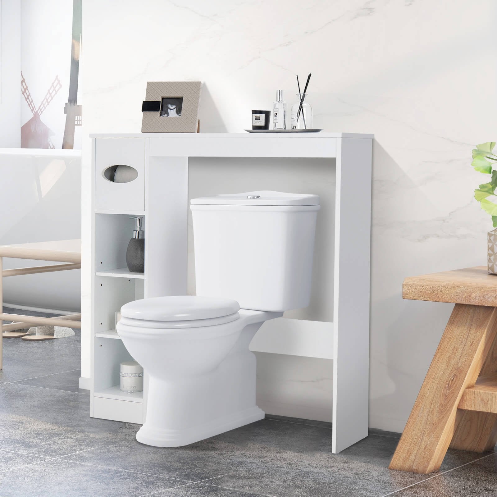 Wooden Toilet Storage Cabinet Bathroom, White Bathroom Etagere   at Gallery Canada