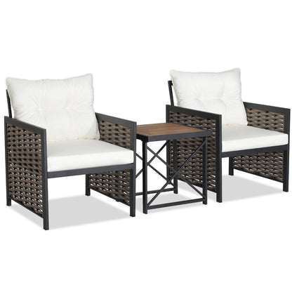 3 Pieces Patio Rattan Furniture Set with Acacia Wood Tabletop, White Patio Conversation Sets   at Gallery Canada