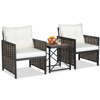 3 Pieces Patio Rattan Furniture Set with Acacia Wood Tabletop, White Patio Conversation Sets   at Gallery Canada