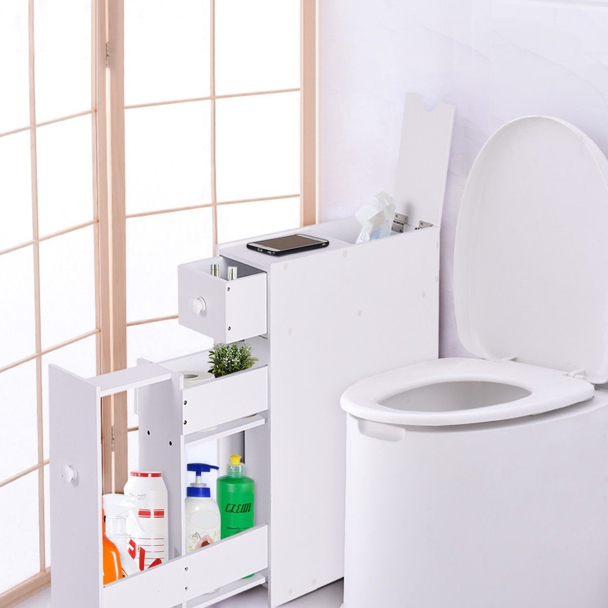 White Bathroom Cabinet Space Saver Storage Organizer, White - Gallery Canada