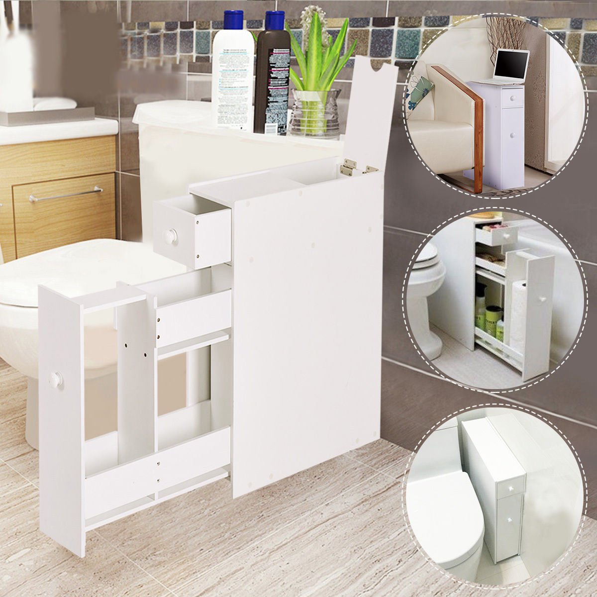 White Bathroom Cabinet Space Saver Storage Organizer, White - Gallery Canada