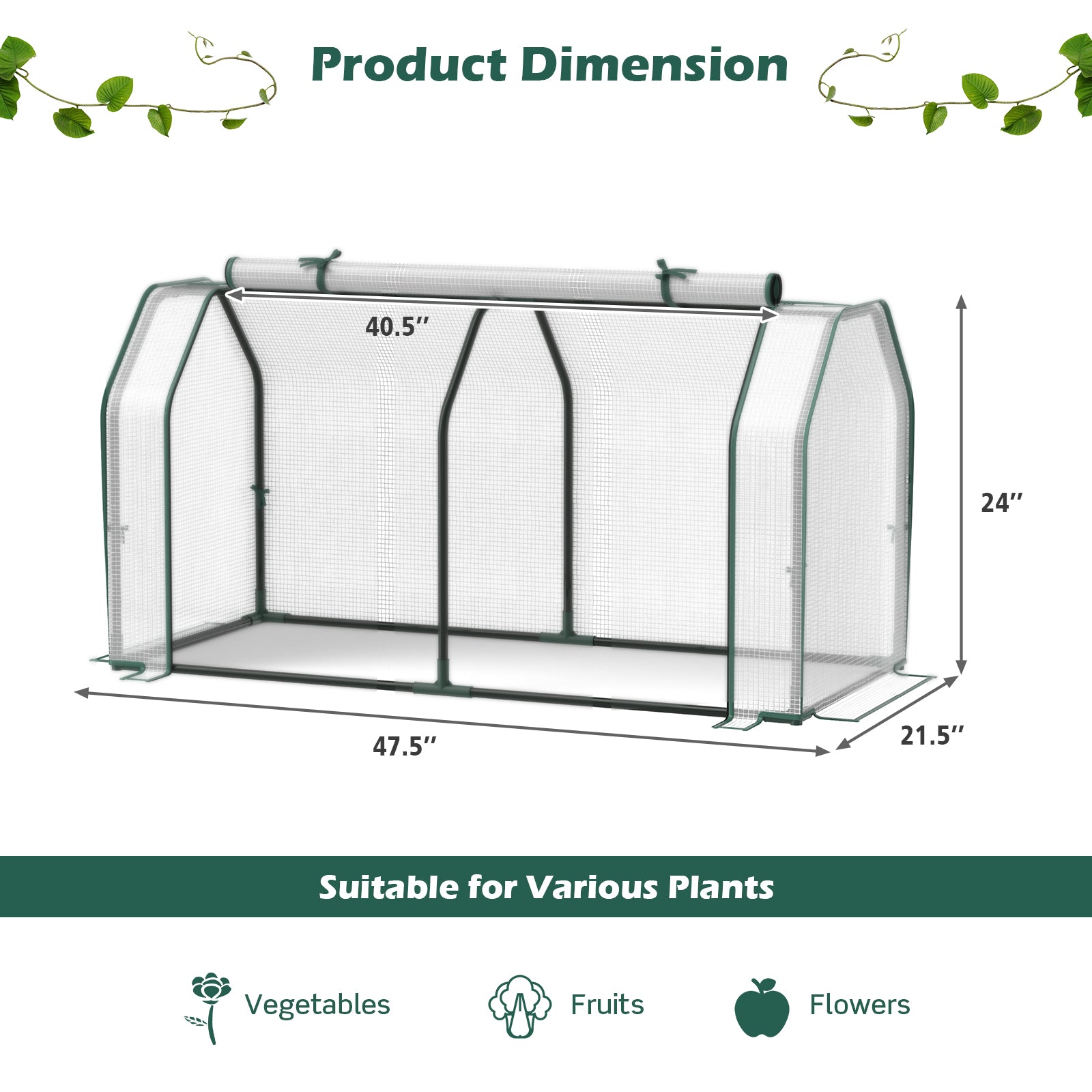 47.5 x 21.5 x 24 Inch Mini Greenhouse with Roll-up Zipper Door, White Greenhouses   at Gallery Canada