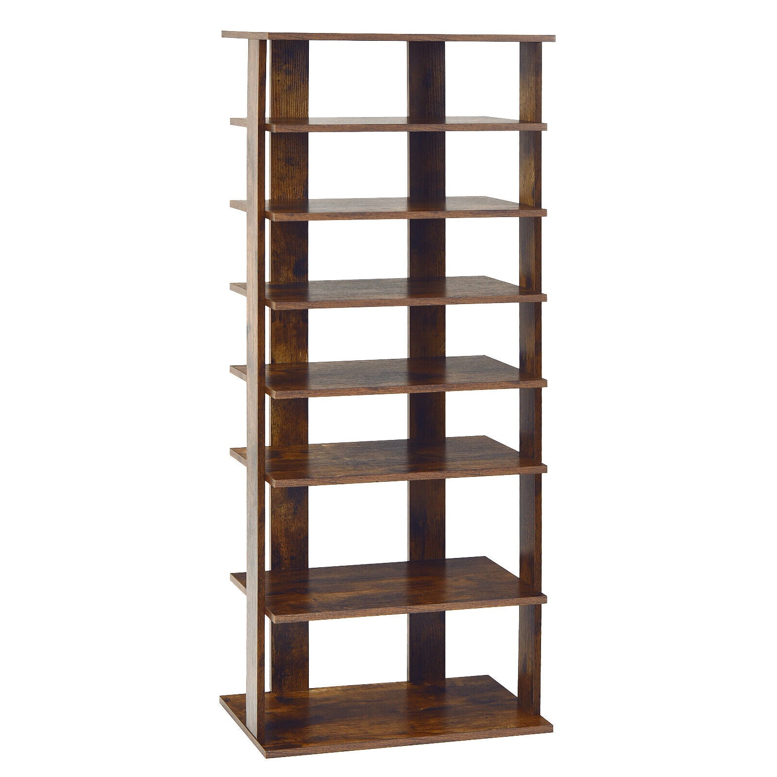 7-Tier Dual 14 Pair Shoe Rack Free Standing Concise Shelves Storage, Brown Shoe Racks & Storage Benches at Gallery Canada