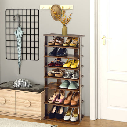 7-Tier Dual 14 Pair Shoe Rack Free Standing Concise Shelves Storage, Brown - Gallery Canada