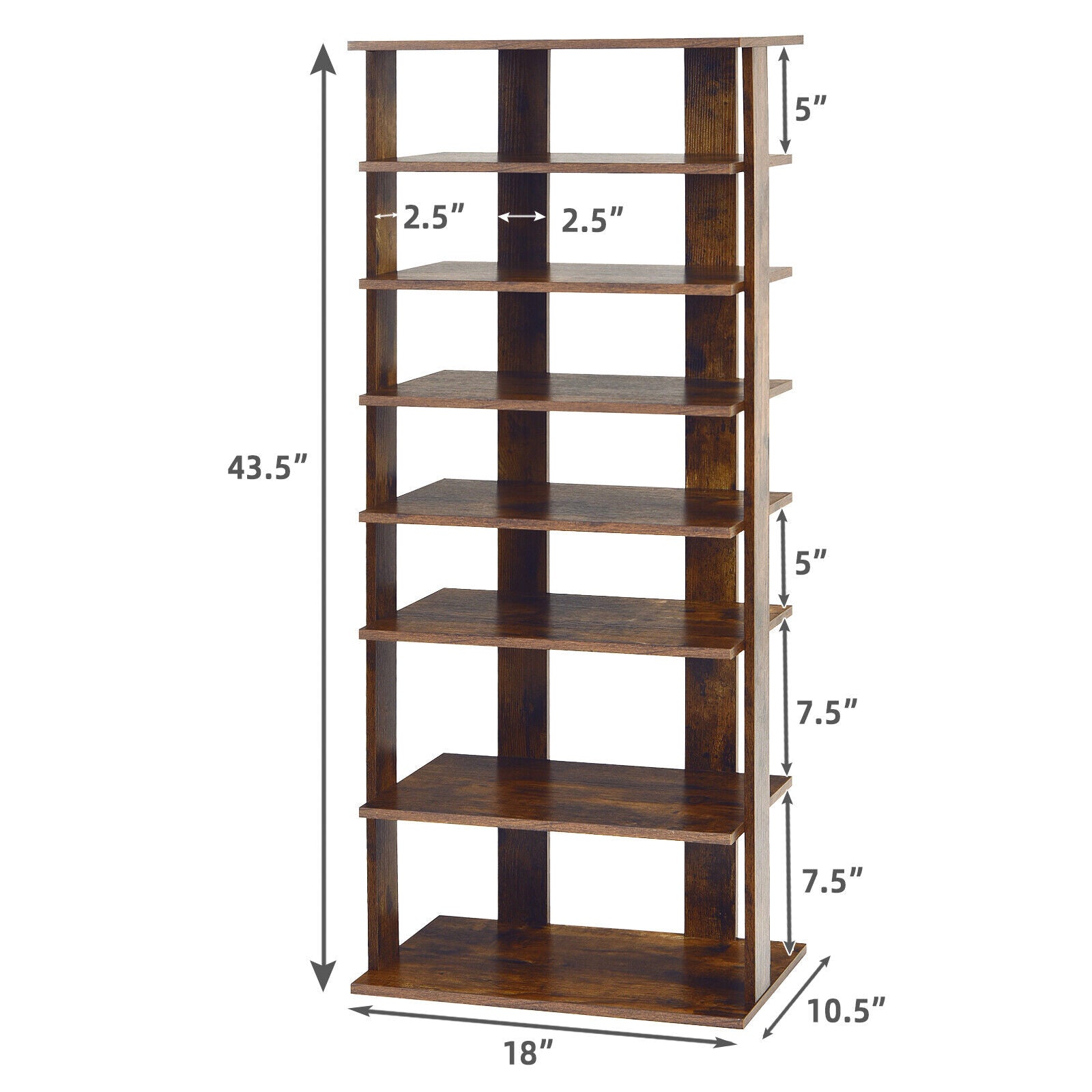 7-Tier Dual 14 Pair Shoe Rack Free Standing Concise Shelves Storage, Brown Shoe Racks & Storage Benches at Gallery Canada