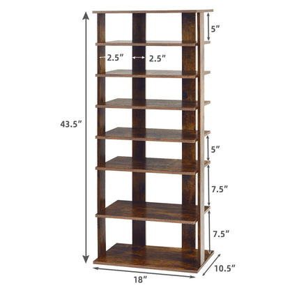 7-Tier Dual 14 Pair Shoe Rack Free Standing Concise Shelves Storage, Brown - Gallery Canada