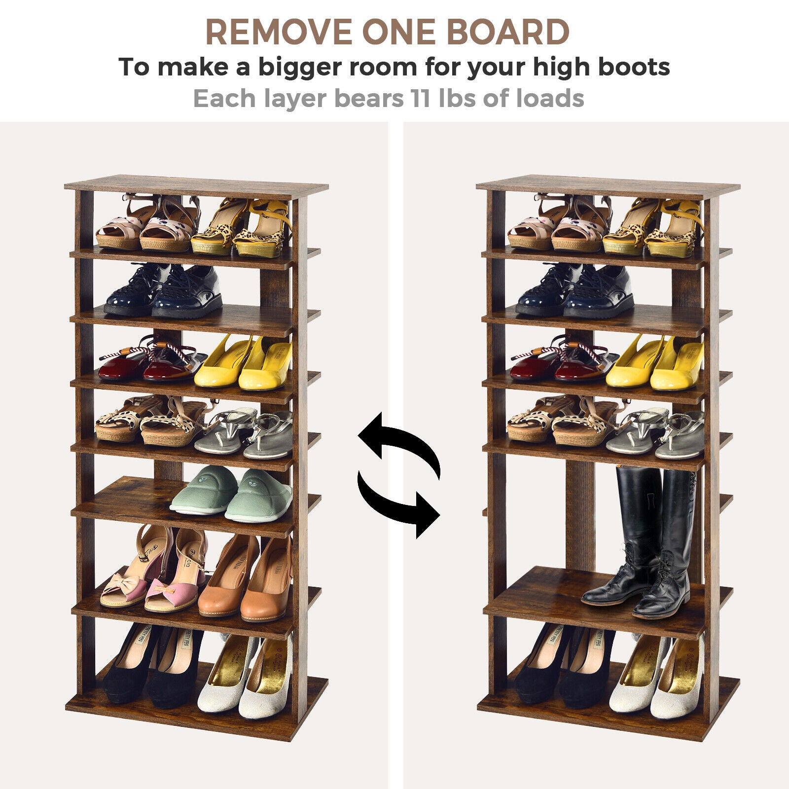 7-Tier Dual 14 Pair Shoe Rack Free Standing Concise Shelves Storage, Brown Shoe Racks & Storage Benches at Gallery Canada