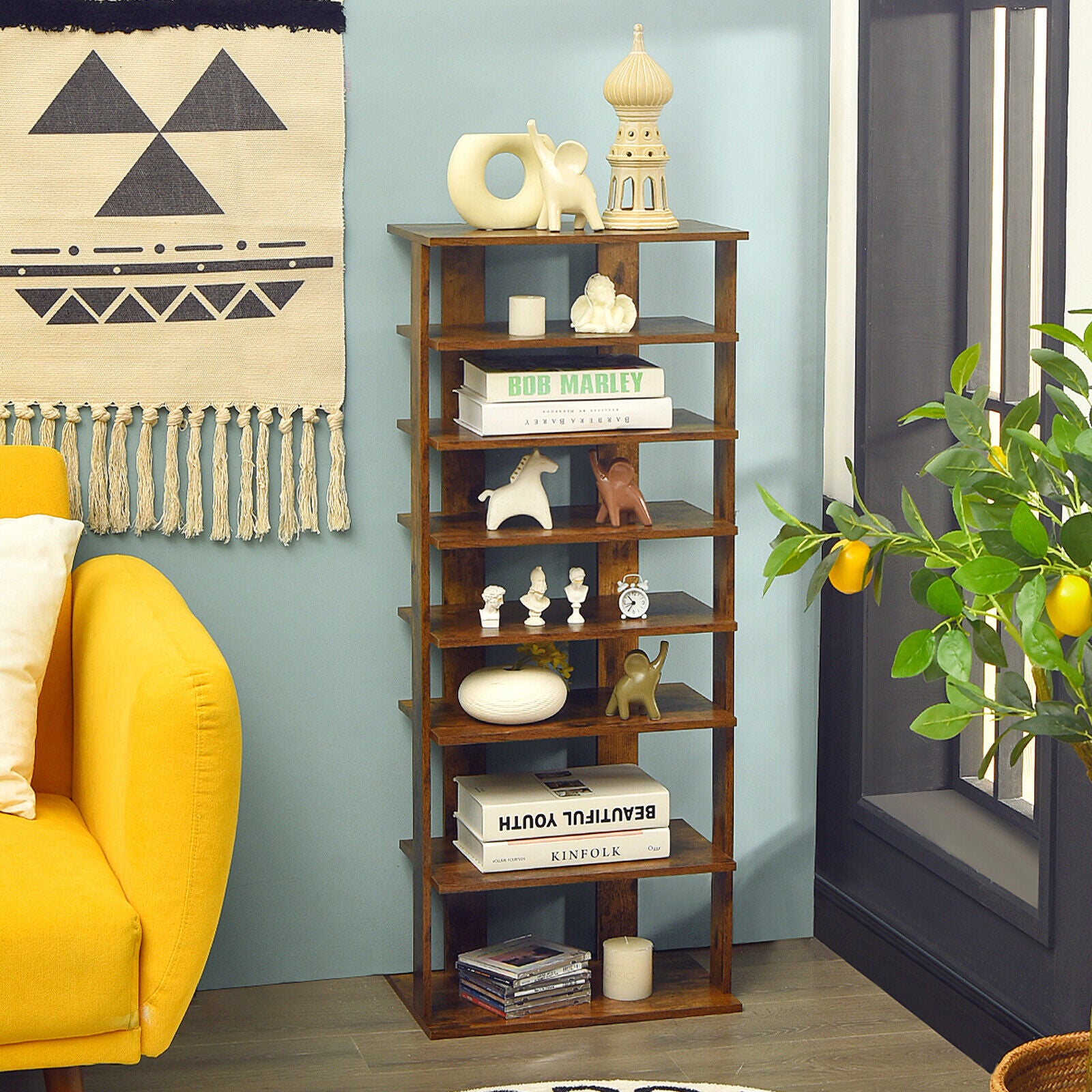 7-Tier Dual 14 Pair Shoe Rack Free Standing Concise Shelves Storage, Brown Shoe Racks & Storage Benches at Gallery Canada