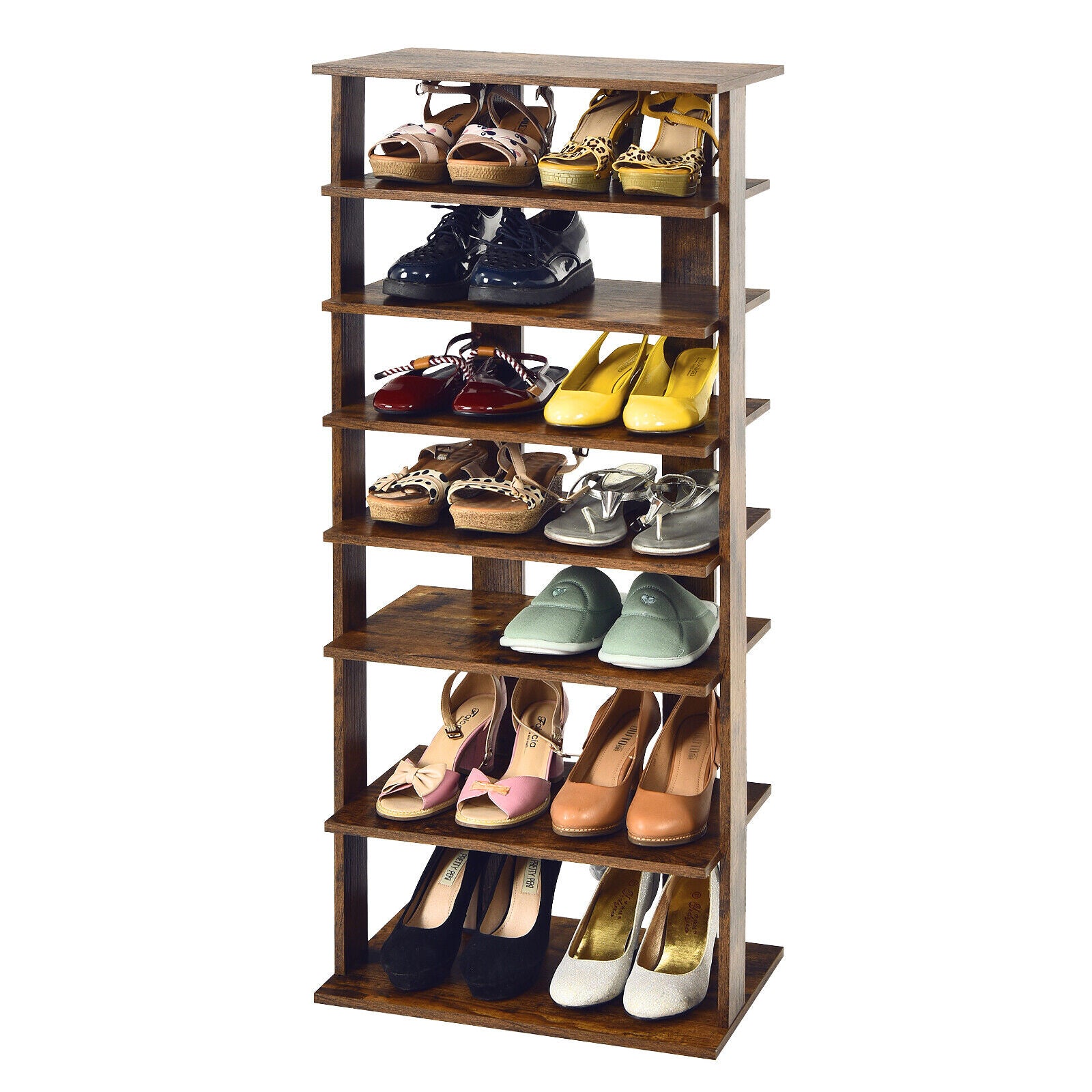 7-Tier Dual 14 Pair Shoe Rack Free Standing Concise Shelves Storage, Brown Shoe Racks & Storage Benches at Gallery Canada