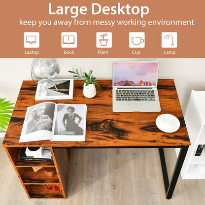 Computer Desk with 5 Side Shelves and Metal Frame, Rustic Brown Computer Desks   at Gallery Canada