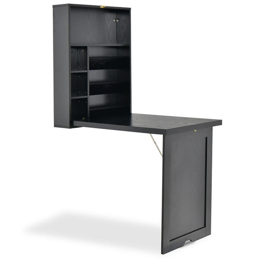 Wall Mounted Fold-Out Convertible Floating Desk Space Saver, Black Laptop Tables & Printer Stands   at Gallery Canada