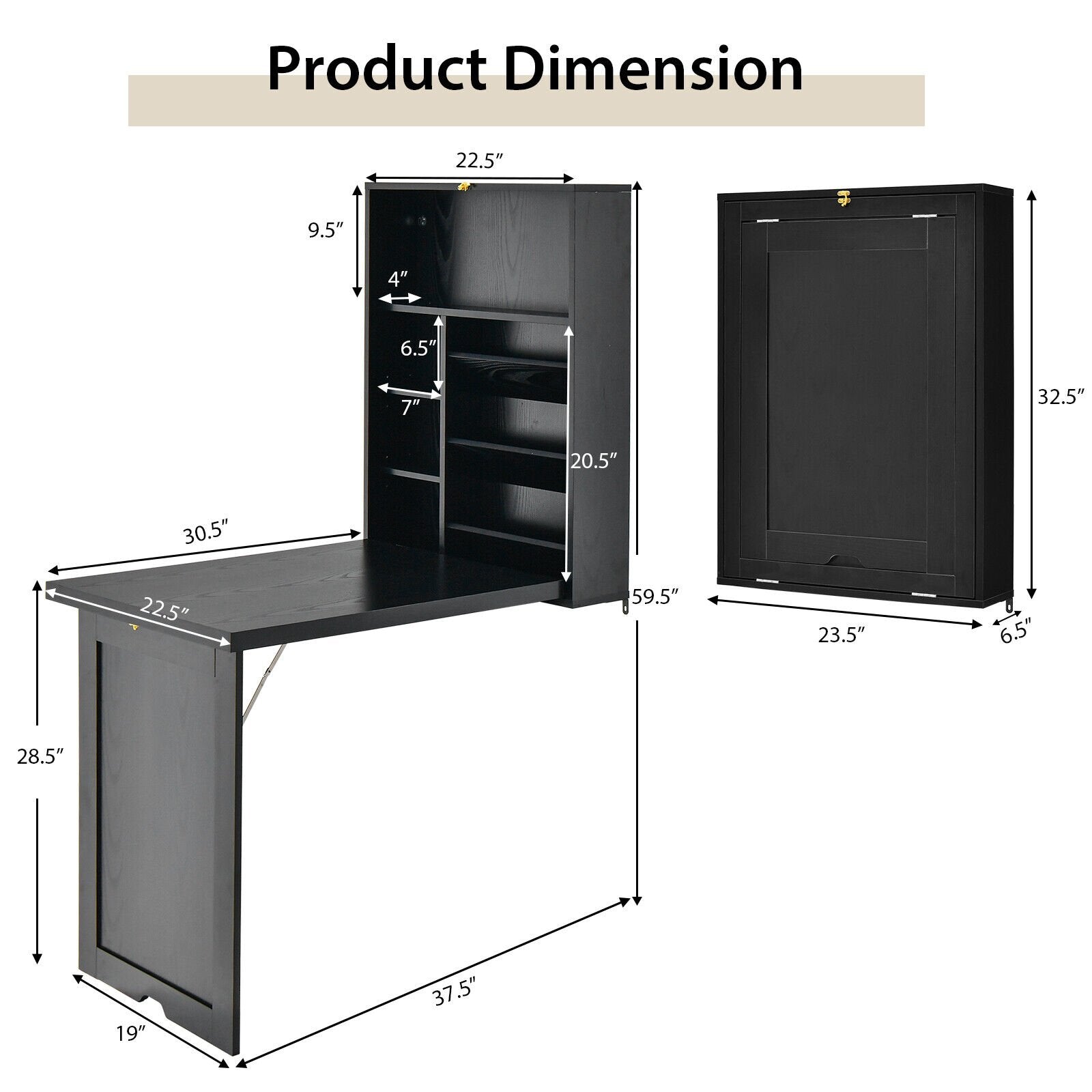 Wall Mounted Fold-Out Convertible Floating Desk Space Saver, Black Laptop Tables & Printer Stands   at Gallery Canada