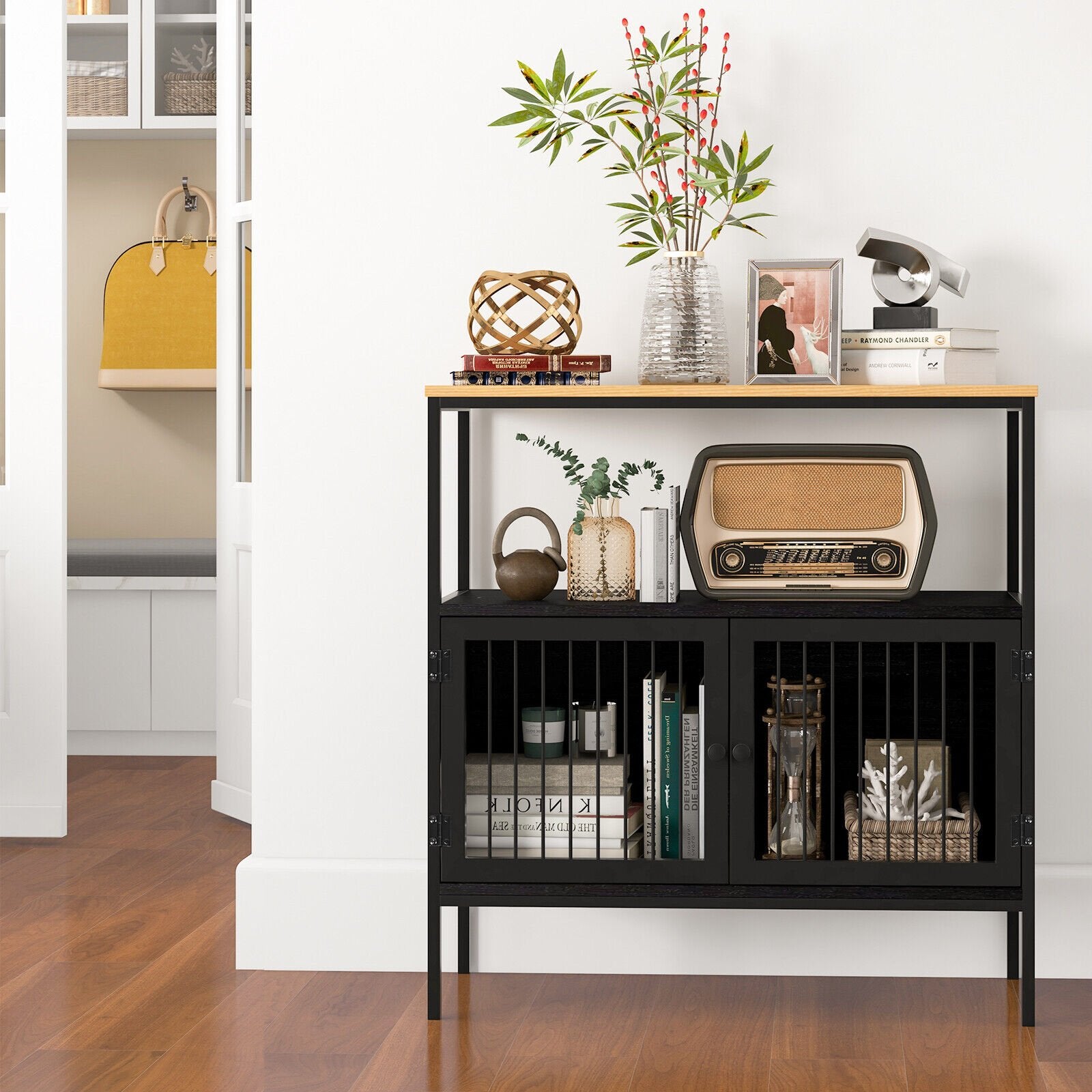 Kitchen Buffet Cabinet with 2 Doors and Open Shelf, Black Sideboards Cabinets & Buffets   at Gallery Canada