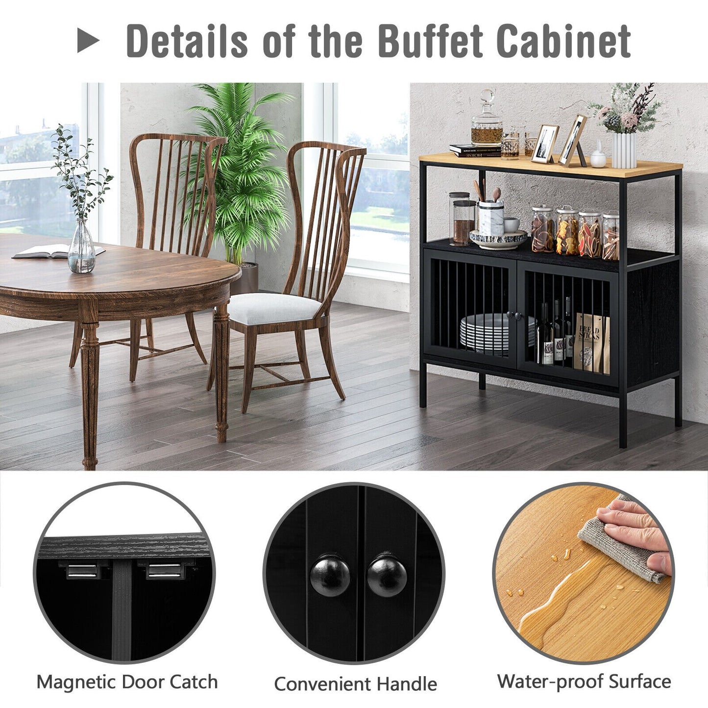 Kitchen Buffet Cabinet with 2 Doors and Open Shelf, Black Sideboards Cabinets & Buffets   at Gallery Canada