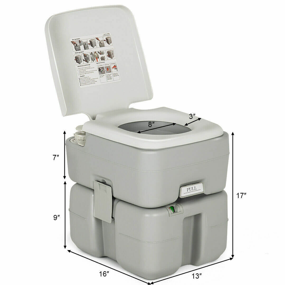 5.3 Gallon Portable Travel Toilet with Piston Pump Flush, Light Gray - Gallery Canada