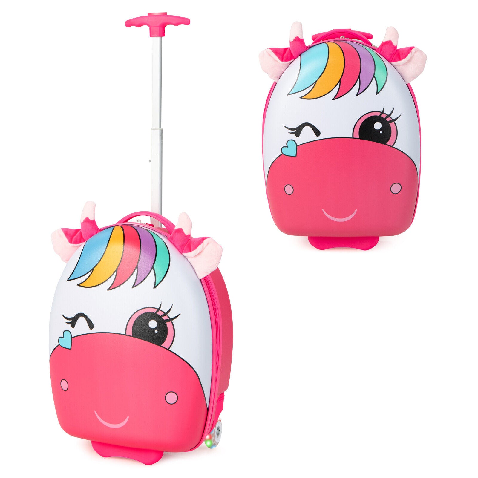 16 Inch Kids Rolling Luggage with 2 Flashing Wheels and Telescoping Handle, Pink Kids Luggage at Gallery Canada