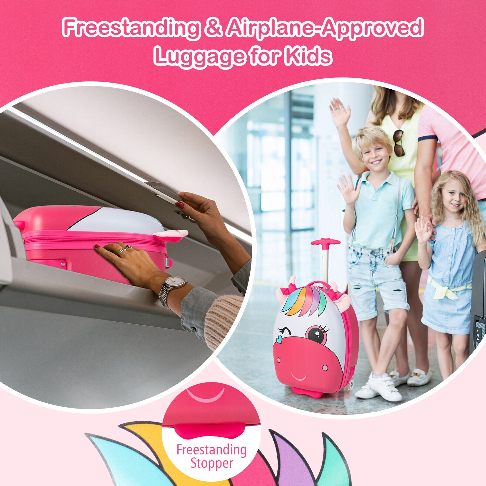 16 Inch Kids Rolling Luggage with 2 Flashing Wheels and Telescoping Handle, Pink Kids Luggage at Gallery Canada