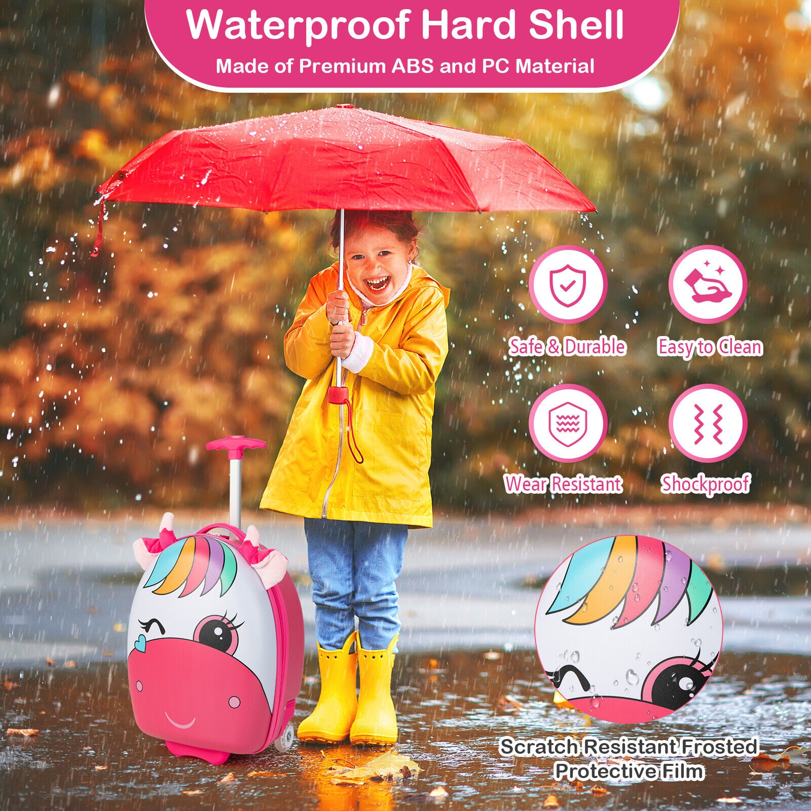 16 Inch Kids Rolling Luggage with 2 Flashing Wheels and Telescoping Handle, Pink Kids Luggage at Gallery Canada