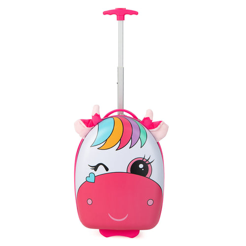 16 Inch Kids Rolling Luggage with 2 Flashing Wheels and Telescoping Handle, Pink