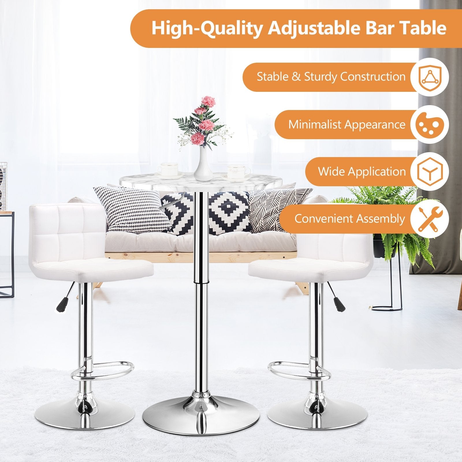 Round Height Adjustable Bistro Bar Table White, White Bar Tables   at Gallery Canada