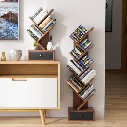 5-Tier Floor Standing Tree Bookcase with Drawer, Brown Bookcases   at Gallery Canada