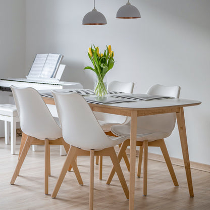 Set of 4 Dining Chairs Mid-Century Modern Shell PU Seat with Wooden Legs, White Dining Chairs   at Gallery Canada