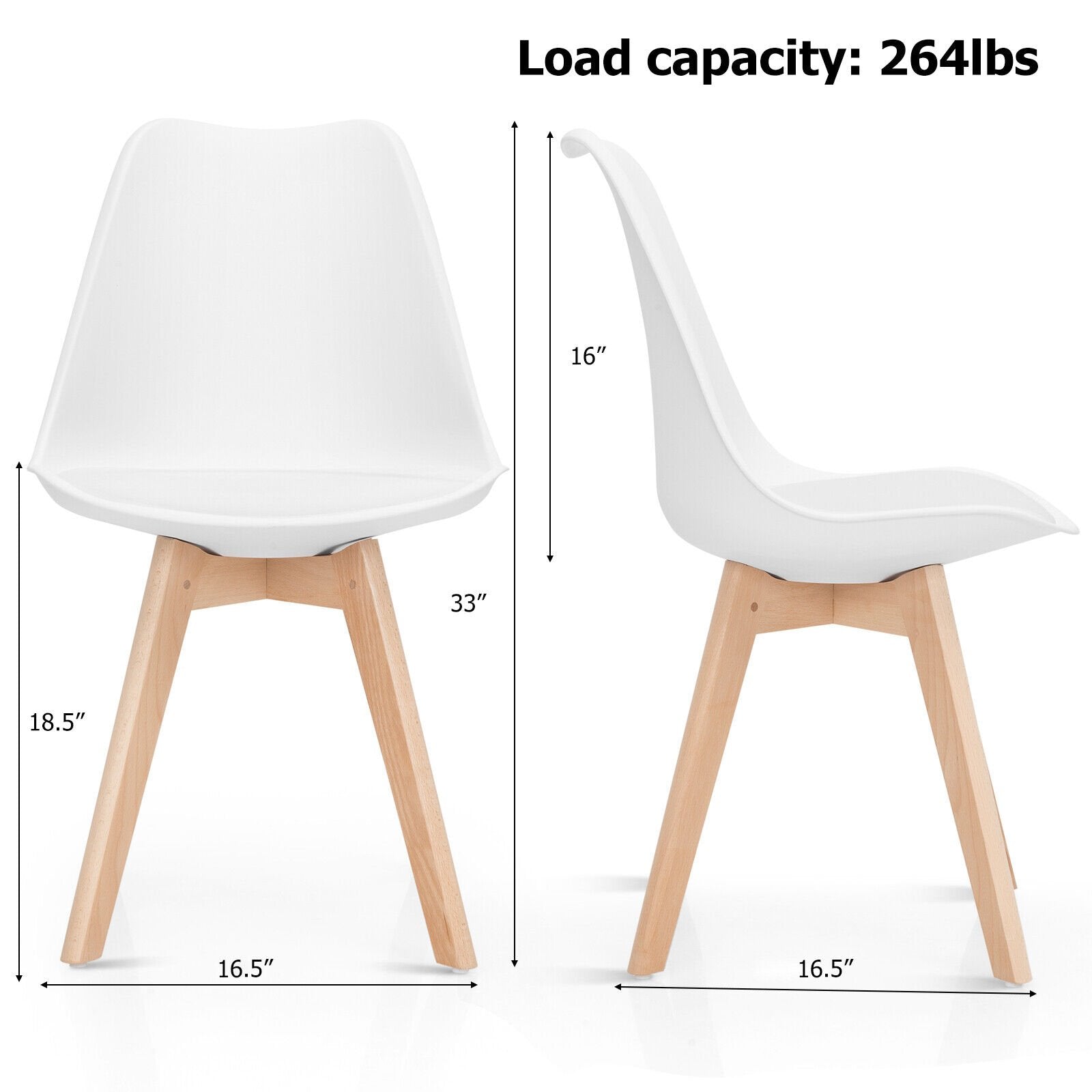 Set of 4 Dining Chairs Mid-Century Modern Shell PU Seat with Wooden Legs, White Dining Chairs   at Gallery Canada