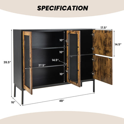 48" Industrial Kitchen Buffet Sideboard with Metal Mesh Doors and Anti-toppling Device, Brown Sideboards Cabinets & Buffets   at Gallery Canada