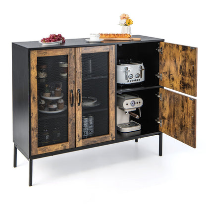 48" Industrial Kitchen Buffet Sideboard with Metal Mesh Doors and Anti-toppling Device, Brown Sideboards Cabinets & Buffets   at Gallery Canada