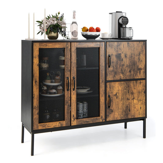 48" Industrial Kitchen Buffet Sideboard with Metal Mesh Doors and Anti-toppling Device, Brown Sideboards Cabinets & Buffets   at Gallery Canada