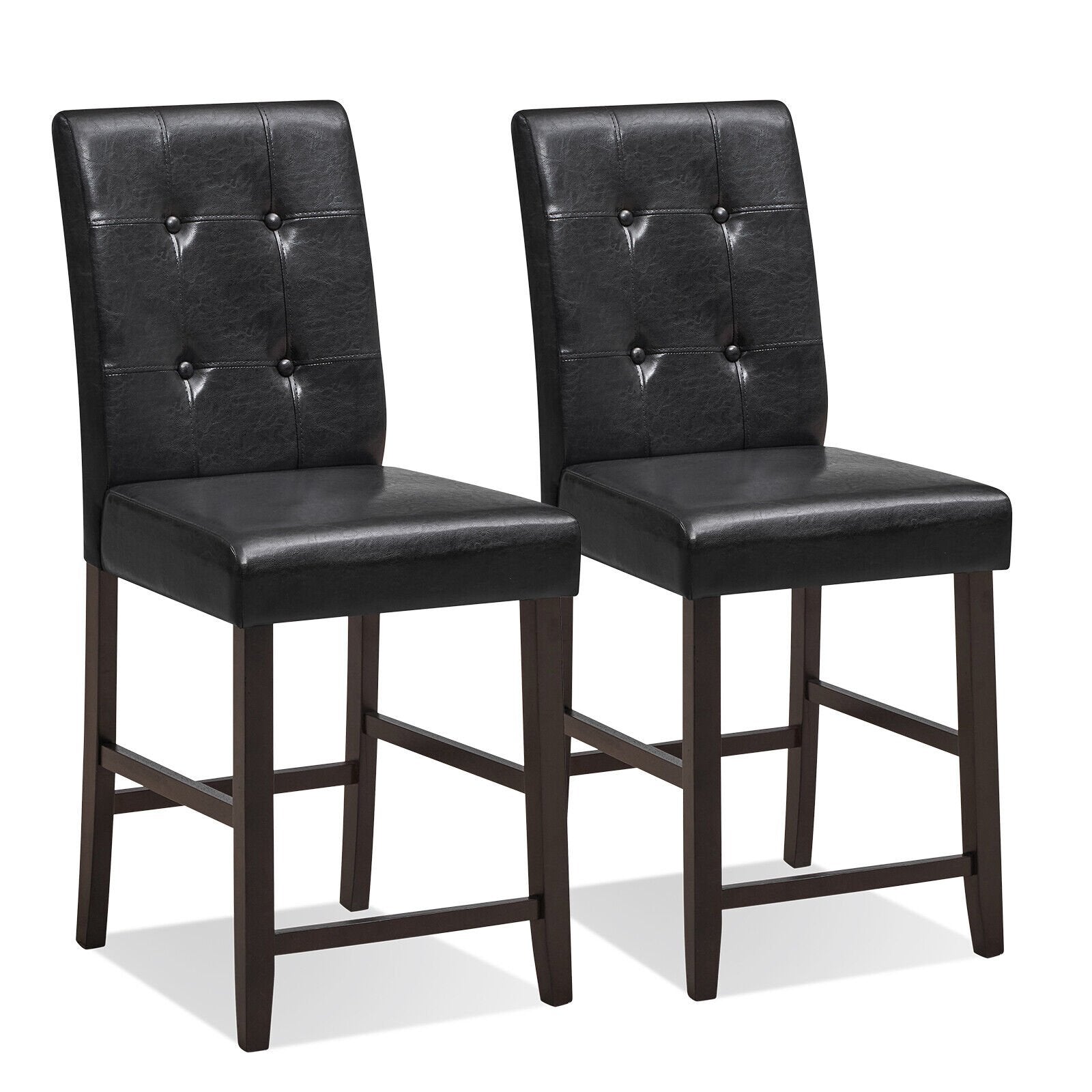 Set of 2 Bar Stools with Rubber Wood Legs and Button-Tufted Back, Black Bar Stools   at Gallery Canada