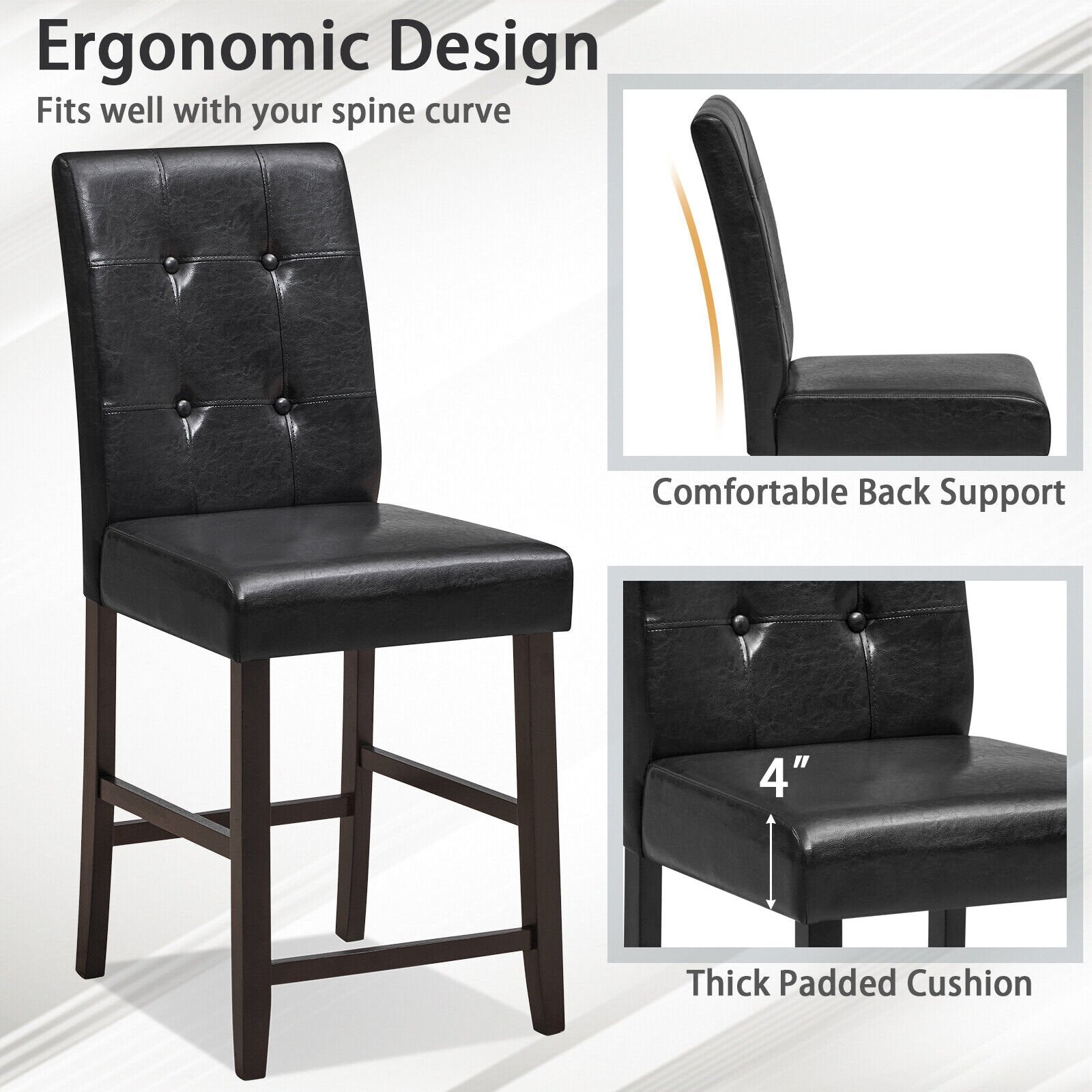 Set of 2 Bar Stools with Rubber Wood Legs and Button-Tufted Back, Black Bar Stools   at Gallery Canada