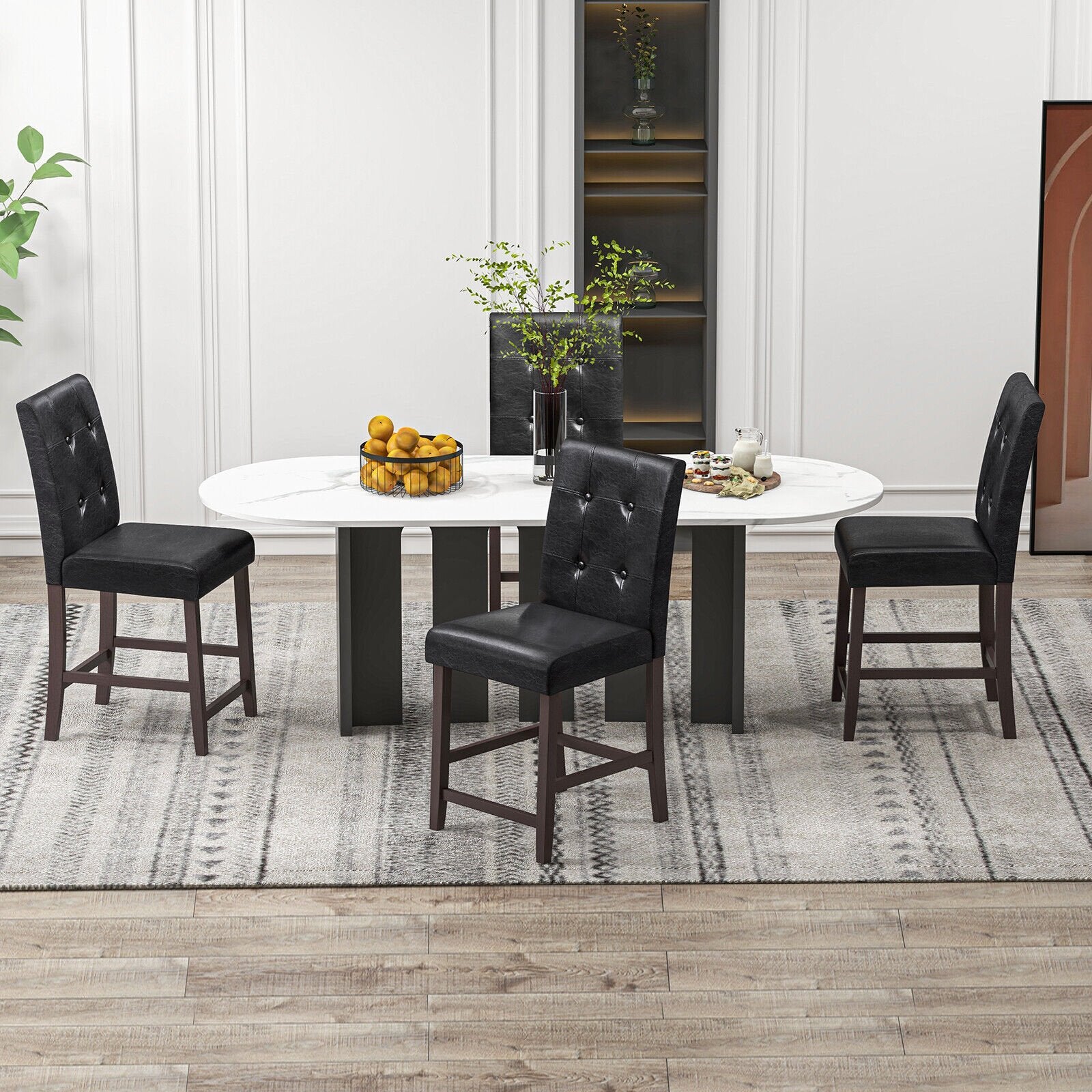 Set of 2 Bar Stools with Rubber Wood Legs and Button-Tufted Back, Black Bar Stools   at Gallery Canada