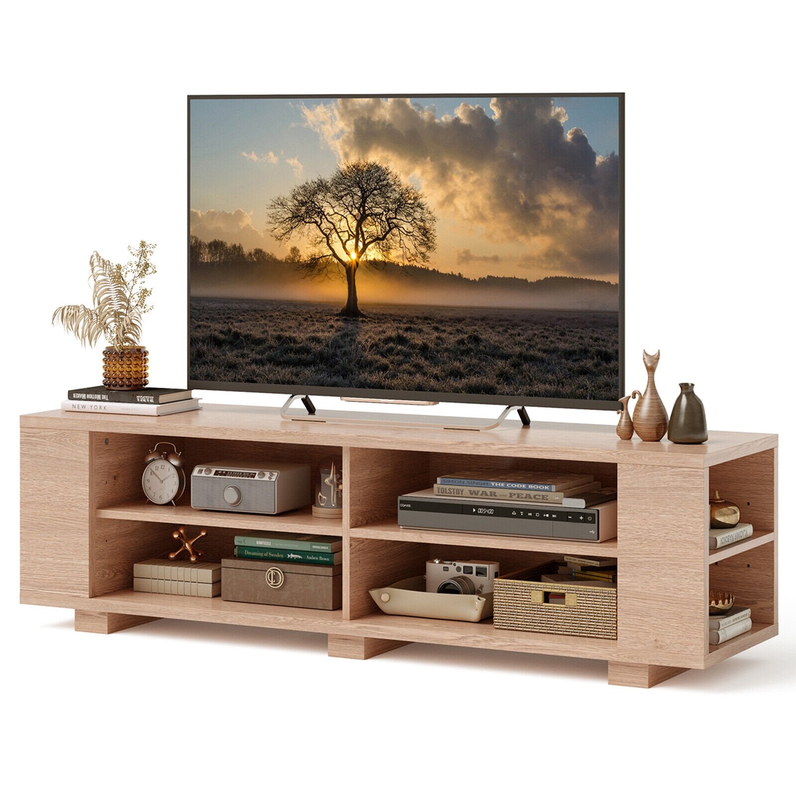 TV Stand Modern Wood Storage Console Entertainment Center, Natural Entertainment Centers & TV Stands   at Gallery Canada